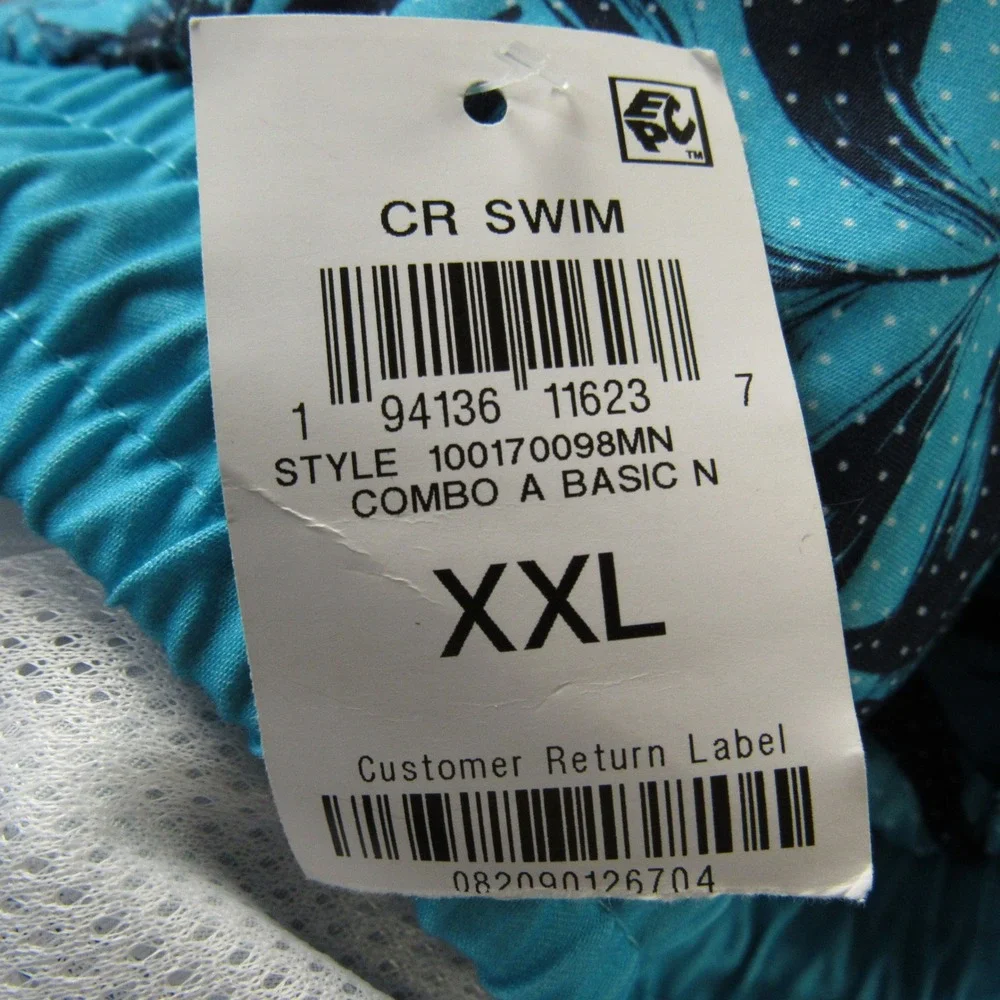 Club Room Swim‎ Trunks Shorts Blue Floral Print XXL Polyester Mesh Lined